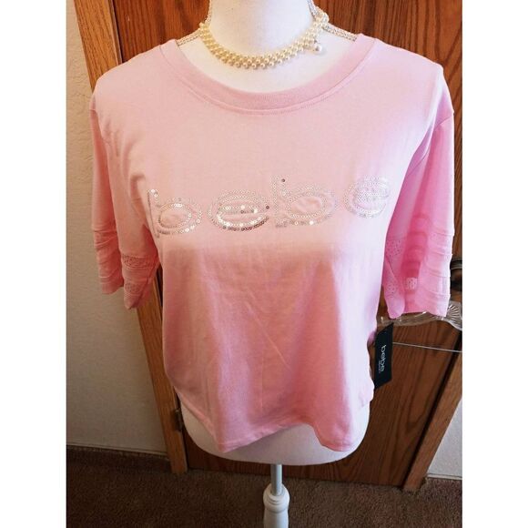 Bebe Sport Orchid Sequin Boxy SS Tee-NWT- Medium - Picture 1 of 6